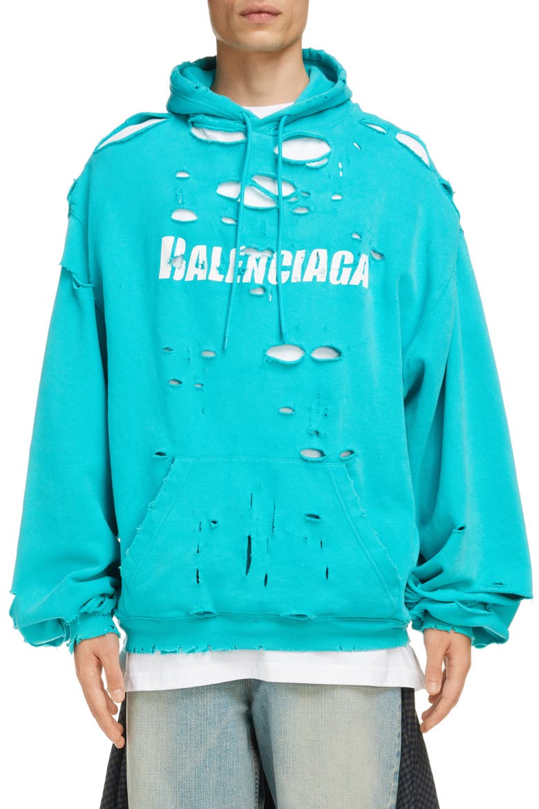 Logo Destroyed Hoodie, Main, color, TURQUOISE