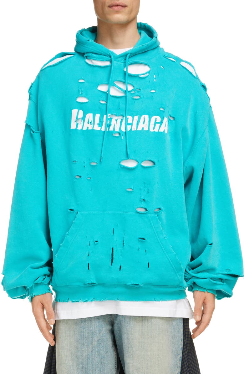 Balenciaga Logo Destroyed Hoodie, Main, color, 