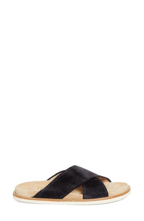 Brunello Cucinelli Cross Strap Suede Slide Sandal In Chh10 Dark Blue
