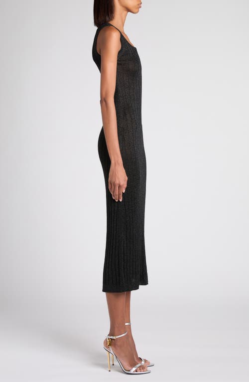 Tom Ford Metallic Rib Midi Sweater Dress In Black