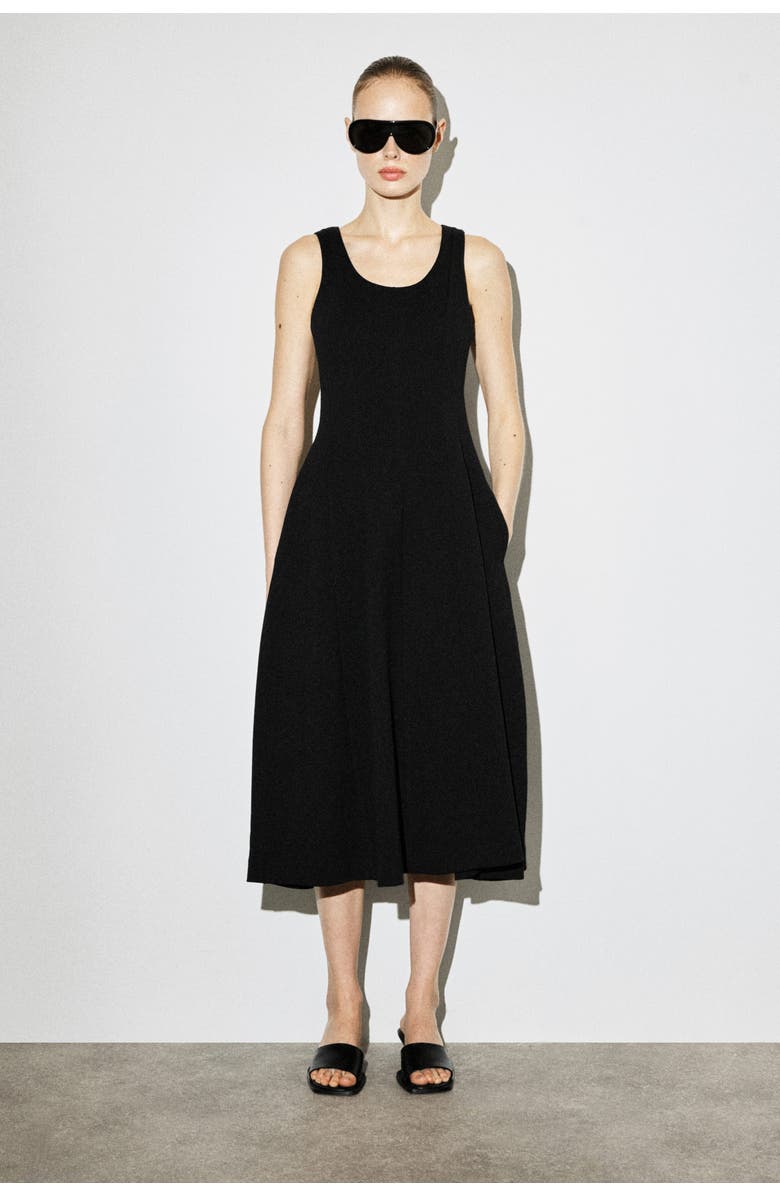 COS Sculpted Cotton Midi Dress, Main, color, Black