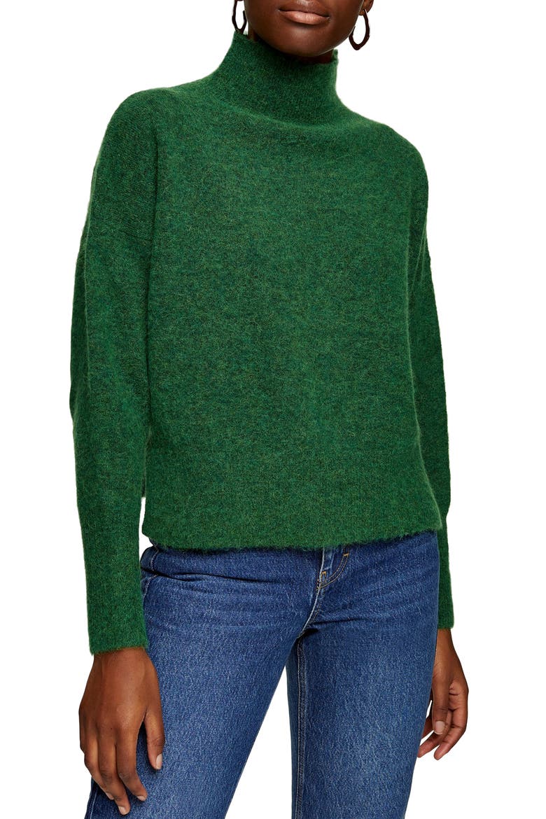Textured Funnel Neck Sweater, Main, color, GREEN