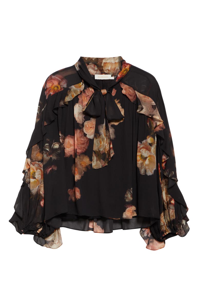 Zimmermann Hypnotic Floral Print Ruffle Georgette Top, Alternate, color, Russet Floral
