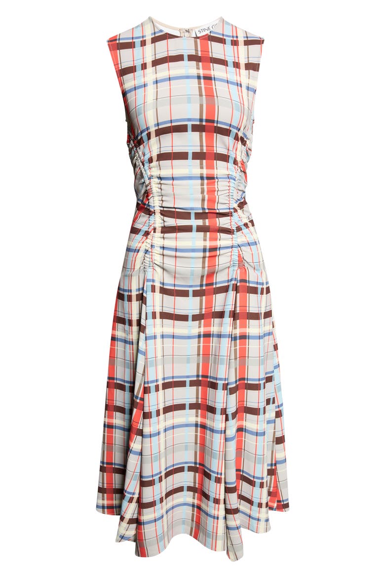 Gathered Midi Dress, Alternate, color, SCARLET GRID