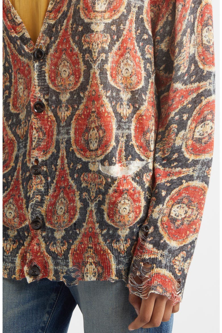 Print Linen Boyfriend Cardigan, Alternate, color, BLACK/ RED MULTICOLOR