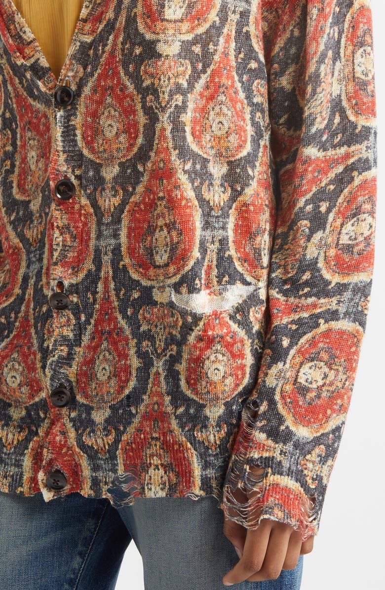 R13 Print Linen Boyfriend Cardigan, Alternate, color, Black/ Red Multicolor