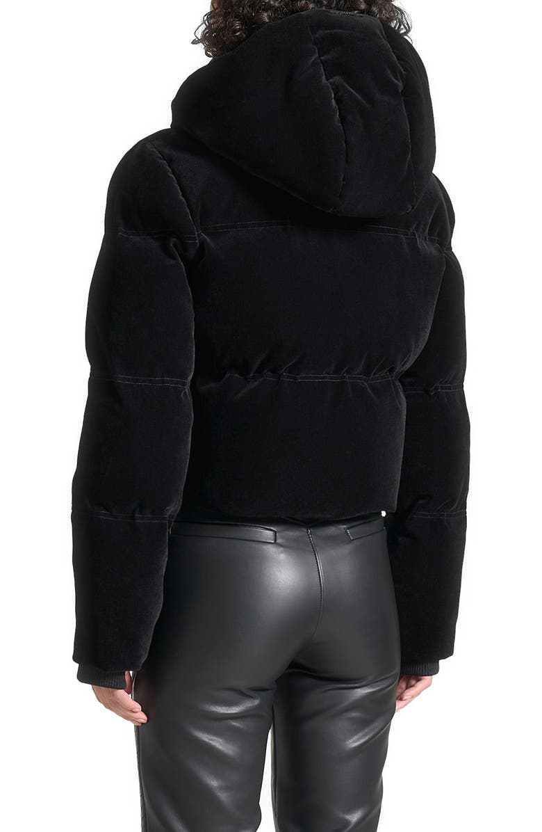 Manière De Voir Maeva Velvet Cropped Puffer Jacket, Alternate, color, Black