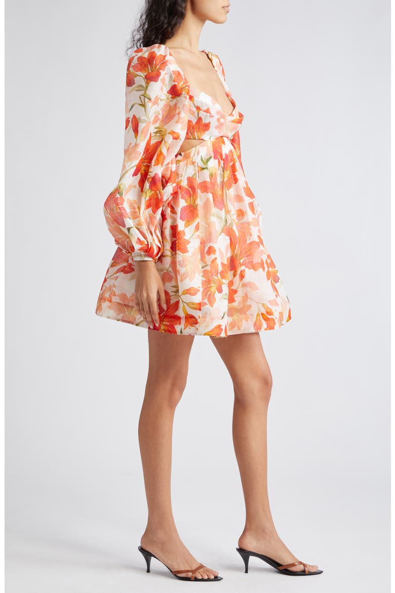 Tranquility Floral Long Sleeve Bralette Bodice Minidress, Alternate, color, RED LILY
