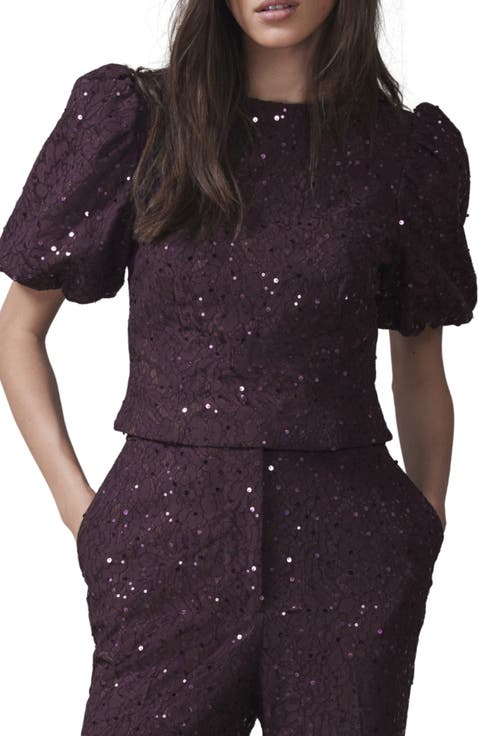 Sequin Lace Puff Sleeve Top