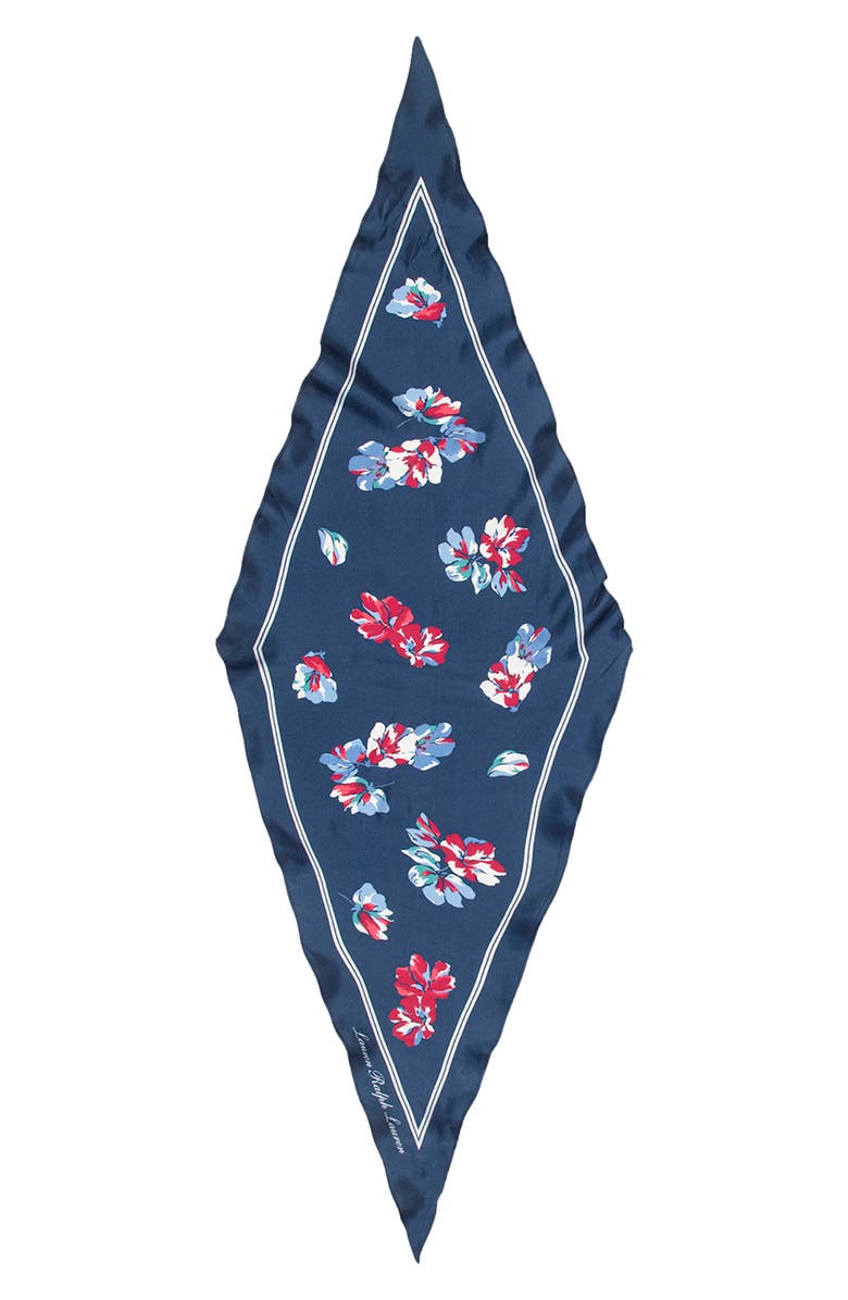 Lauren Ralph Lauren Small Floral Silk Diamond Scarf, Alternate, color, Navy