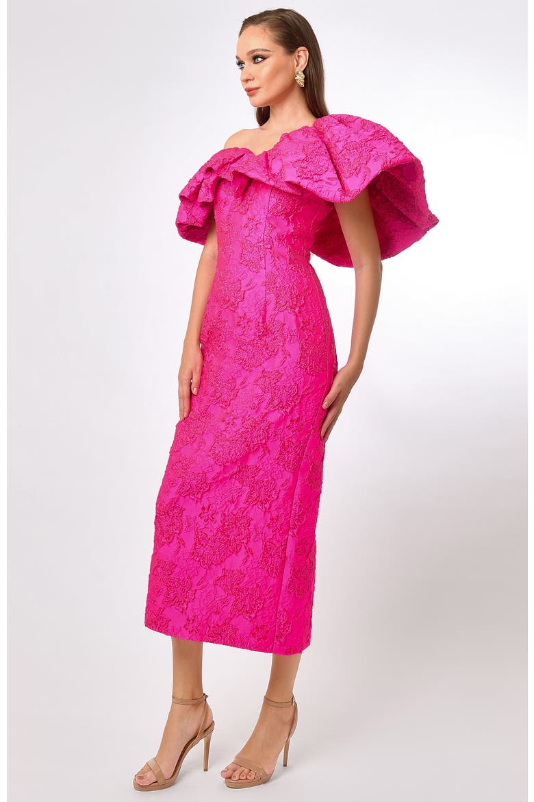 Soliel Dramatic Shoulder Column Midi, Alternate, color, FUCHSIA