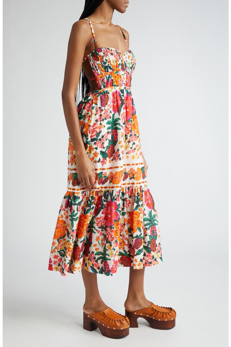 Floral Sketch Tiered Cotton Midi Dress, Alternate, color, FLORAL SKETCH WHITE