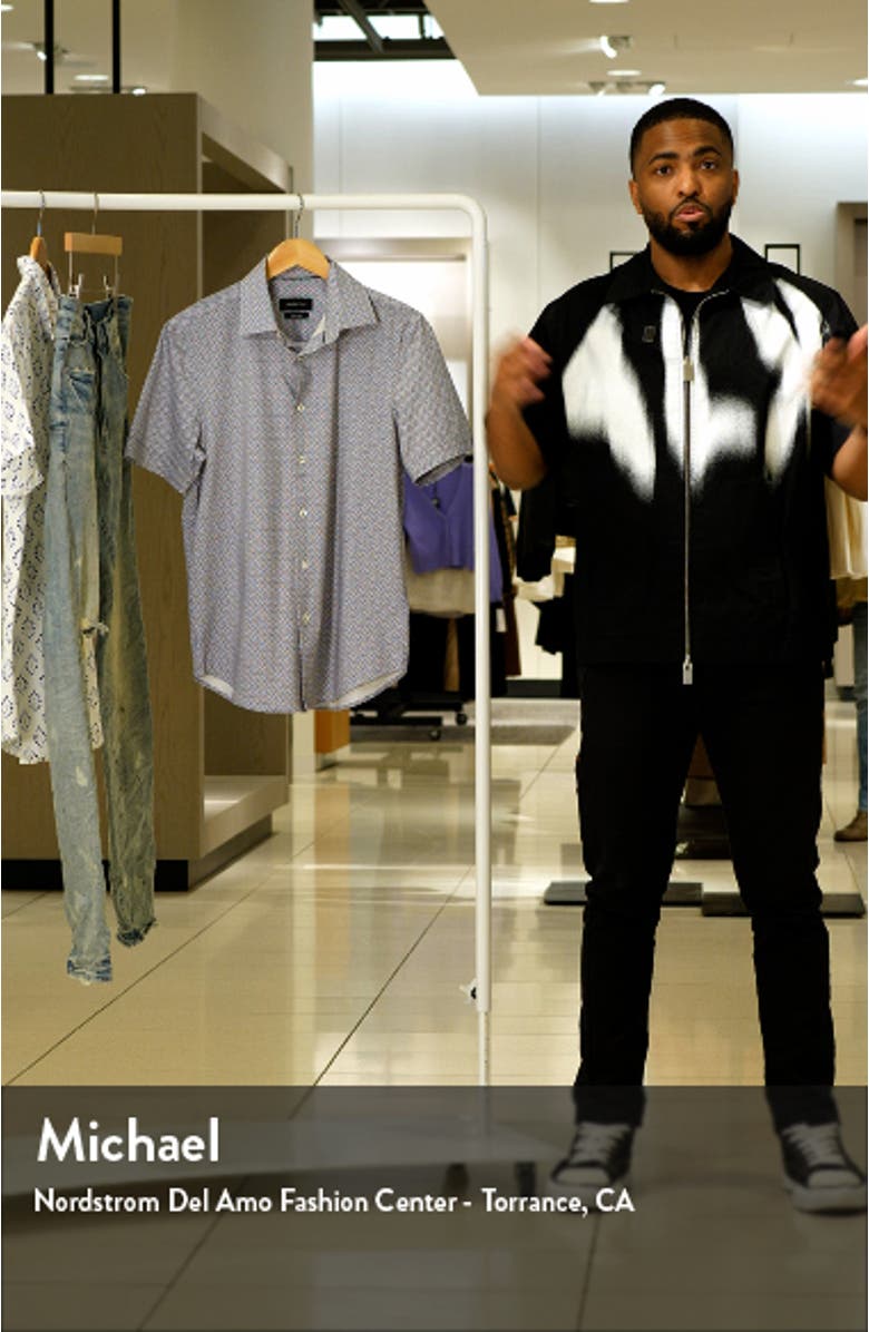 OoohCotton<sup>®</sup> Geometic Print Short Sleeve Button-Up Shirt, sales video thumbnail