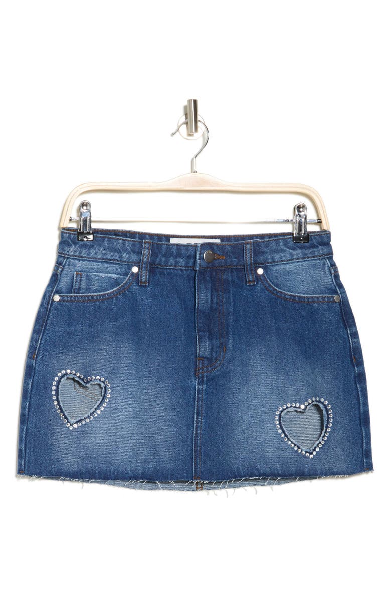 PTCL Heart Cutout Rhinestone Denim Miniskirt, Alternate, color, Medium Blue Wash