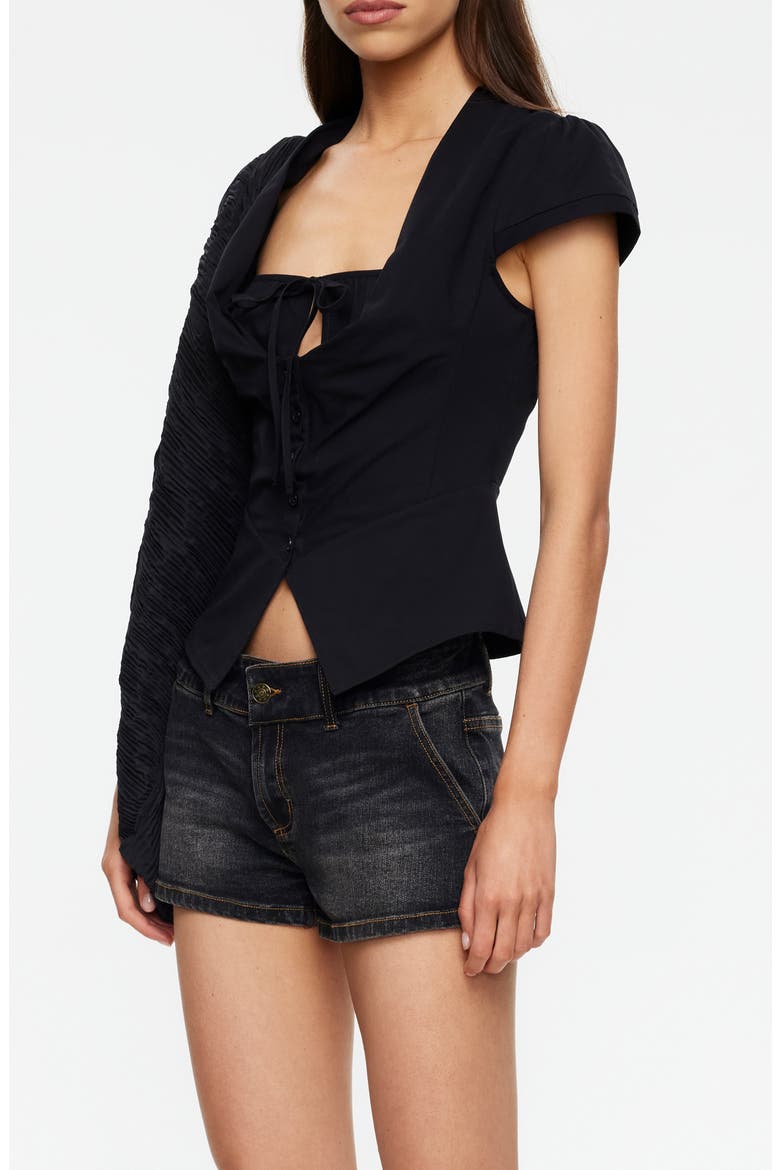 Kendall Split Front Cotton Button-Up Top, Alternate, color, NOIR