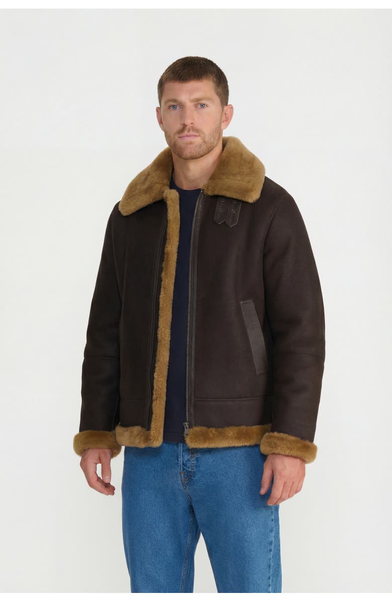 FURNIQ UK Rupert Suede Shearling Aviator Jacket, Alternate, color, Brown