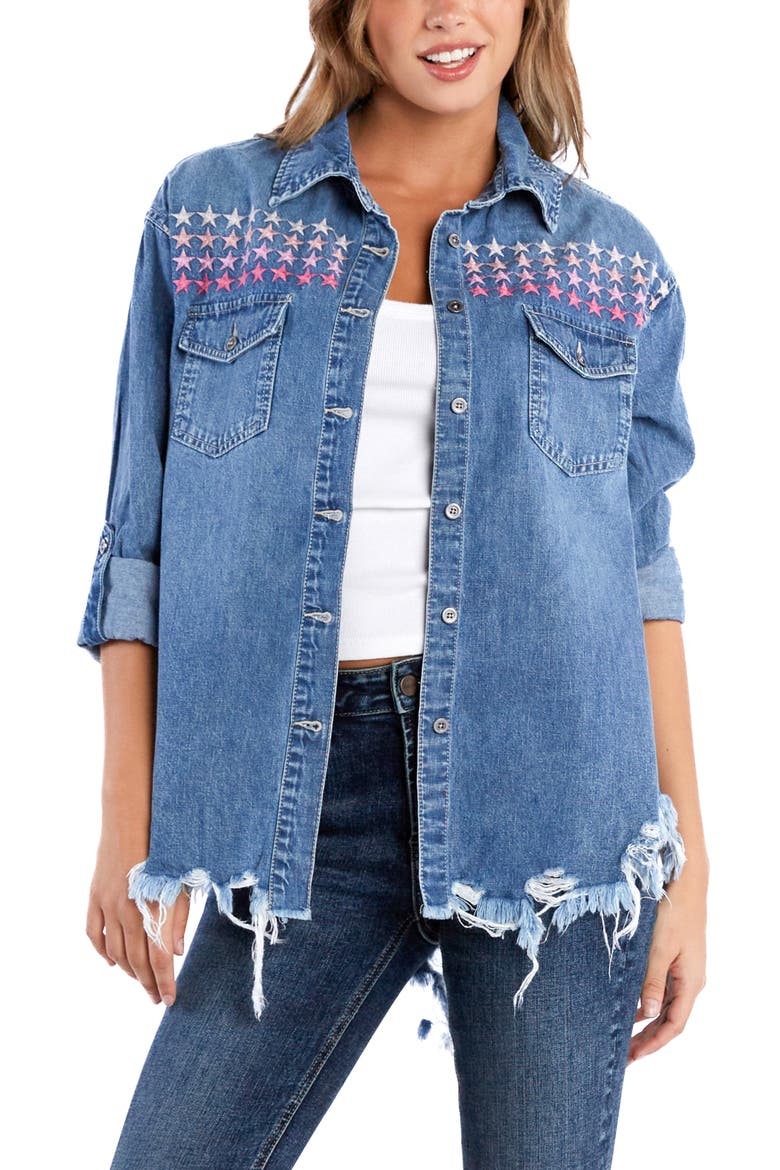 Superstar Denim Shirt, Alternate, color, PINK COMBO