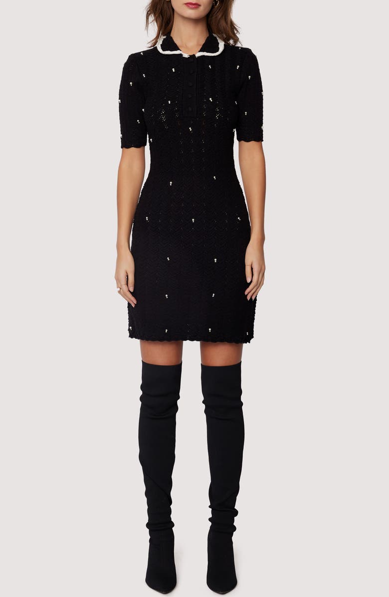 Lost + Wander Perla Imitation Pearl Minidress, Main, color, Black