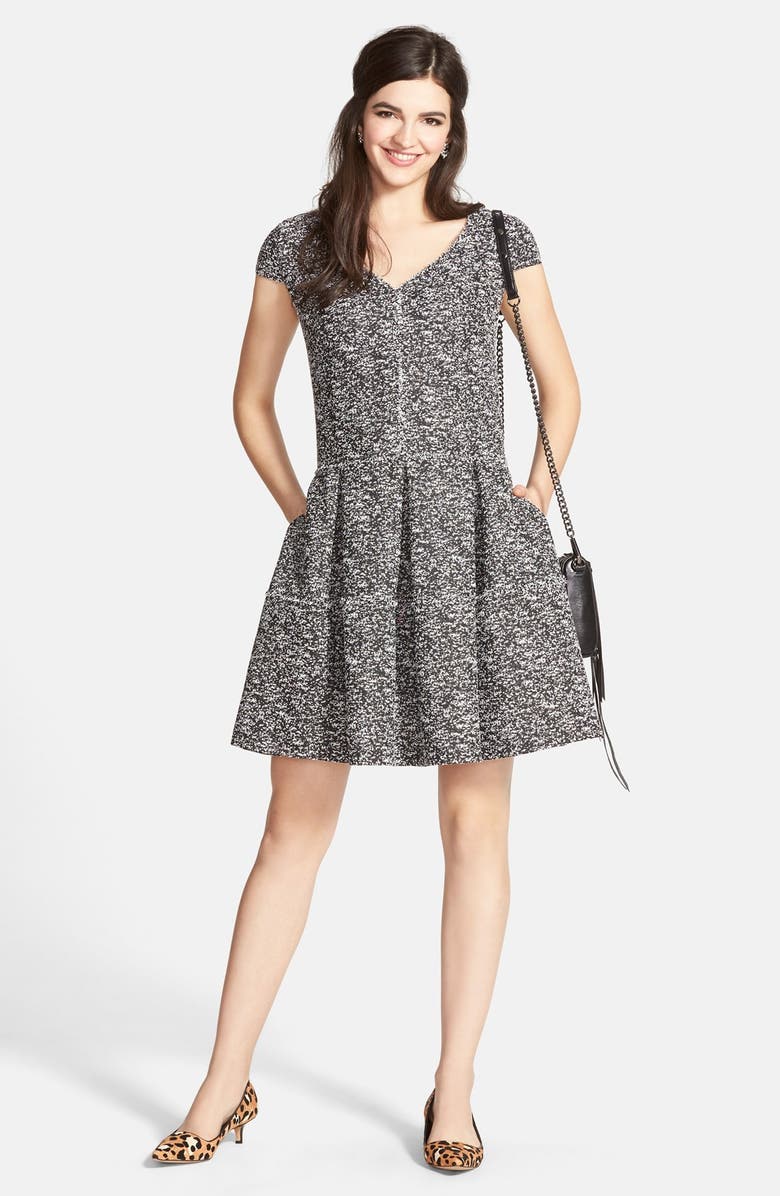 Betsey Johnson Fringed Seam Bouclé Fit & Flare Dress, Alternate, color, 