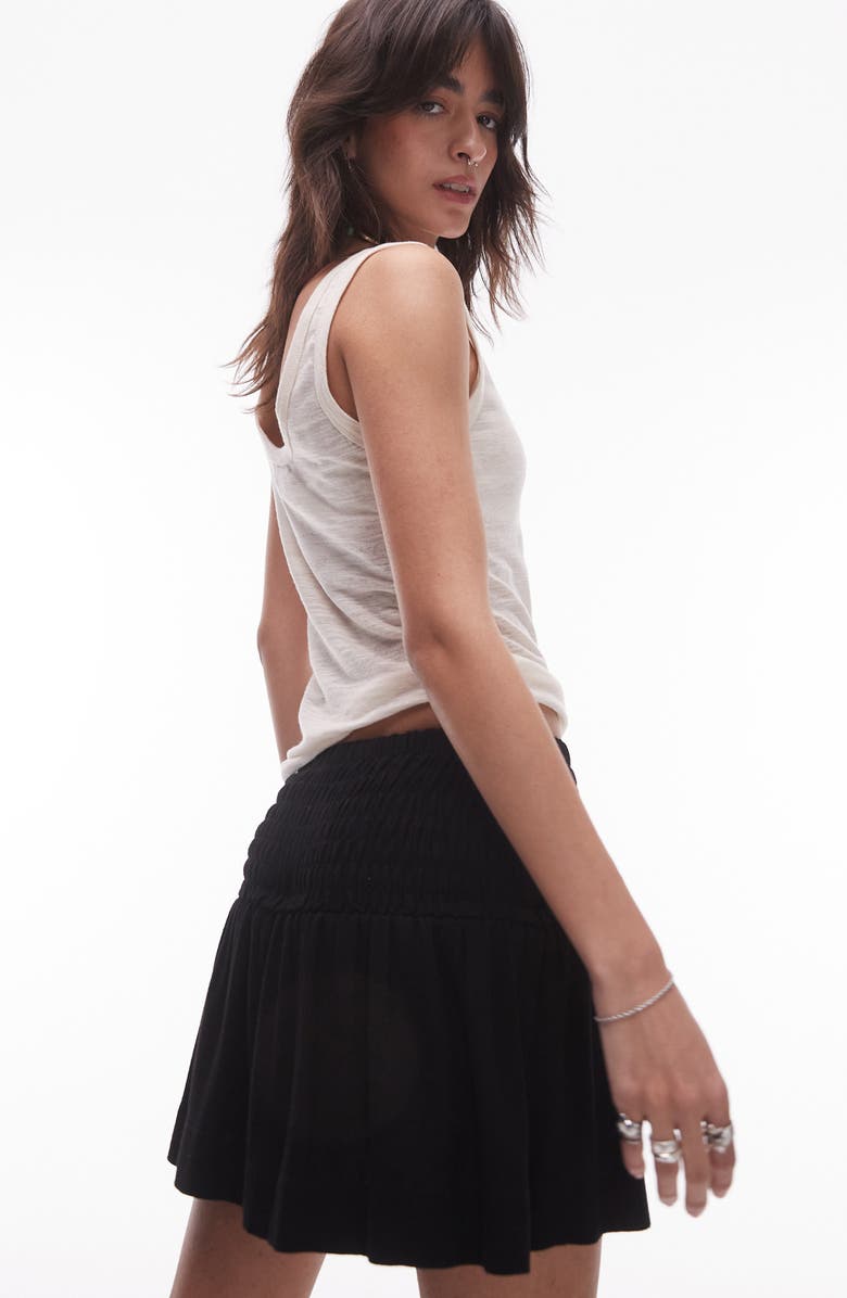 Topshop Smocked High Waist Miniskirt, Alternate, color, Black