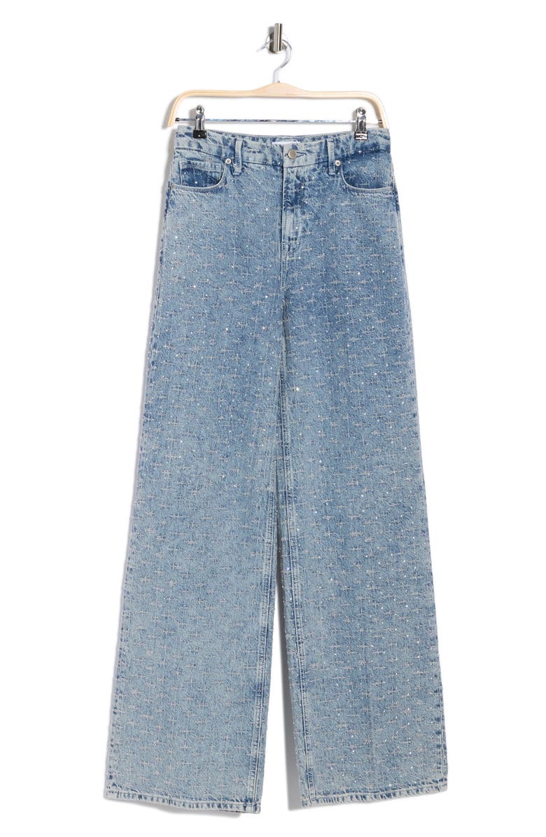 Good American Crystal Embellished High Waist Wide Leg Jeans, Alternate, color,