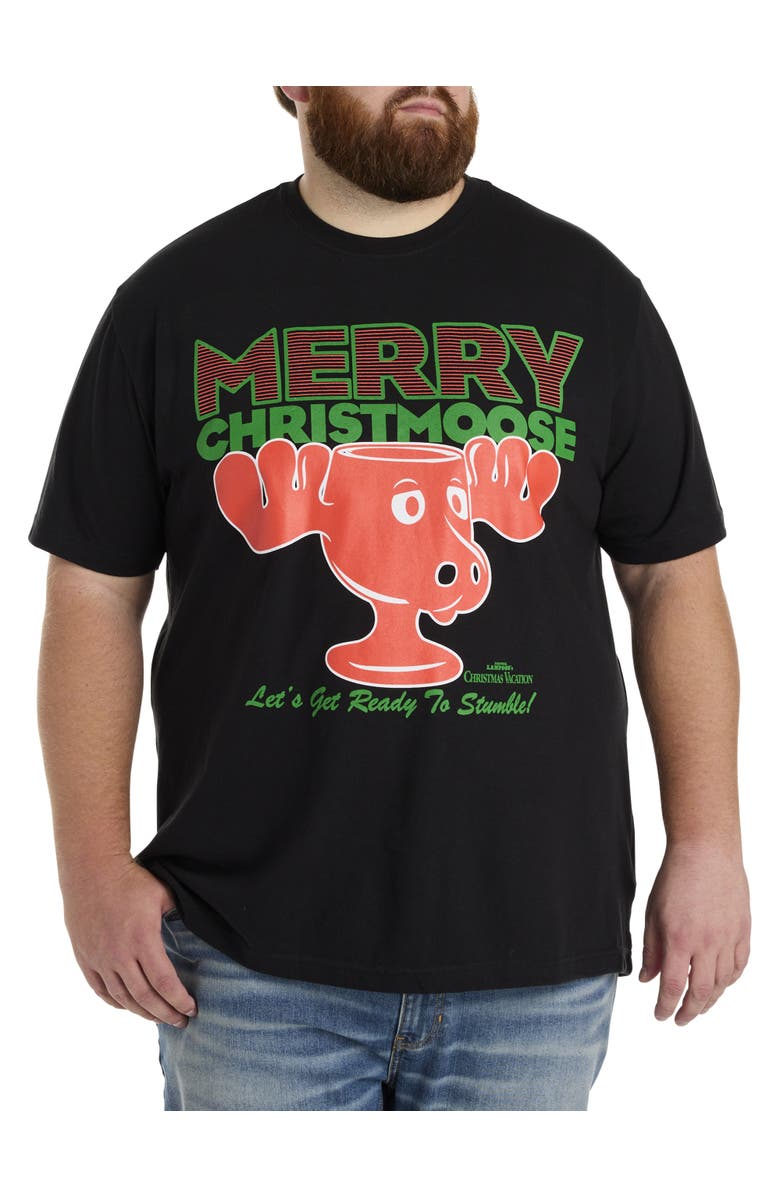 True Nation by DXL Big & Tall Griswold Merry Christmoose Graphic Tee, Main, color, Black