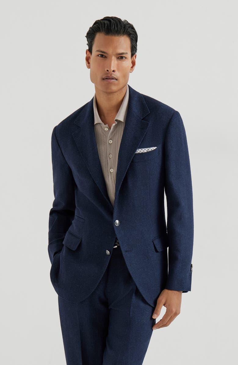 Brunello Cucinelli Hopsack deconstructed blazer, Main, color, Navy Blue