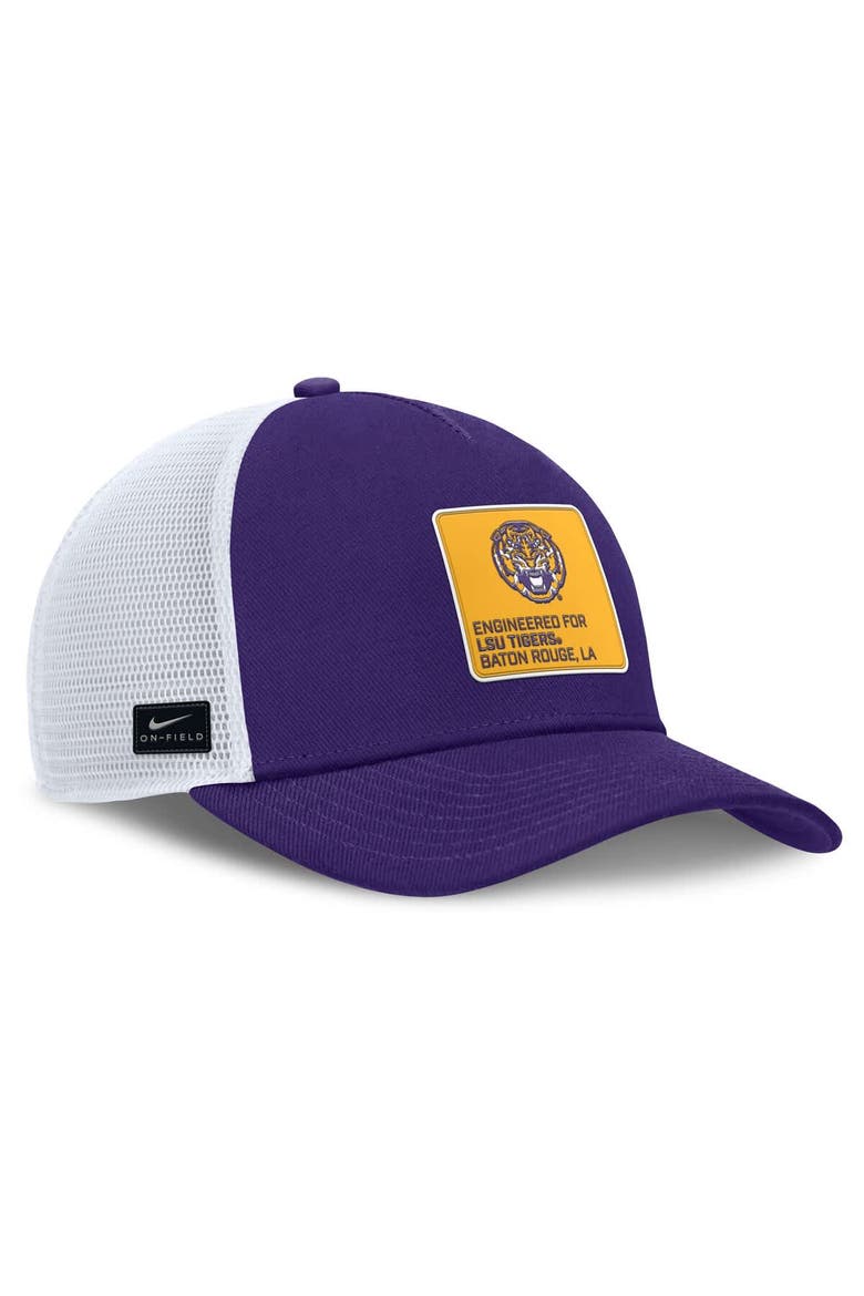 Men's Nike  Purple/White LSU Tigers 2025 On-Field Rise Engineered Trucker Adjustable Hat, Alternate, color, Purple