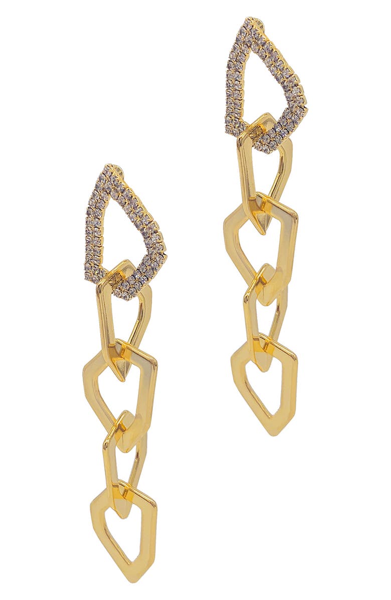 Adornia 14K Gold Plated Pavé Swarovski Crystal Organic Link Drop Earrings, Main, color, Yellow