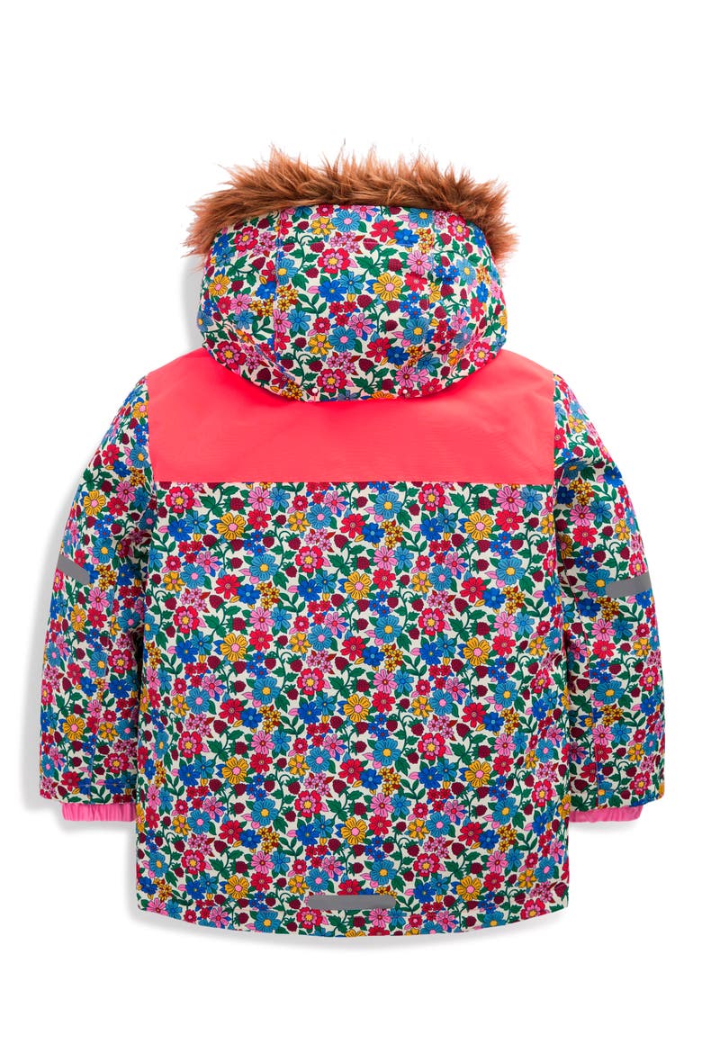 Kids' All-Weather Waterproof Faux Fur Trim Coat, Alternate, color, MULTI DITSY