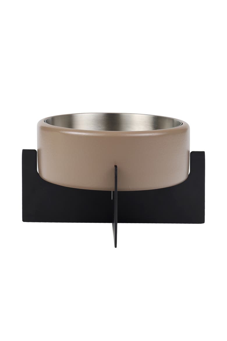 Intersecta Concrete and Stainless Steel Bowl with Metal Stand Pet Feeder, Alternate, color, Brown/Black