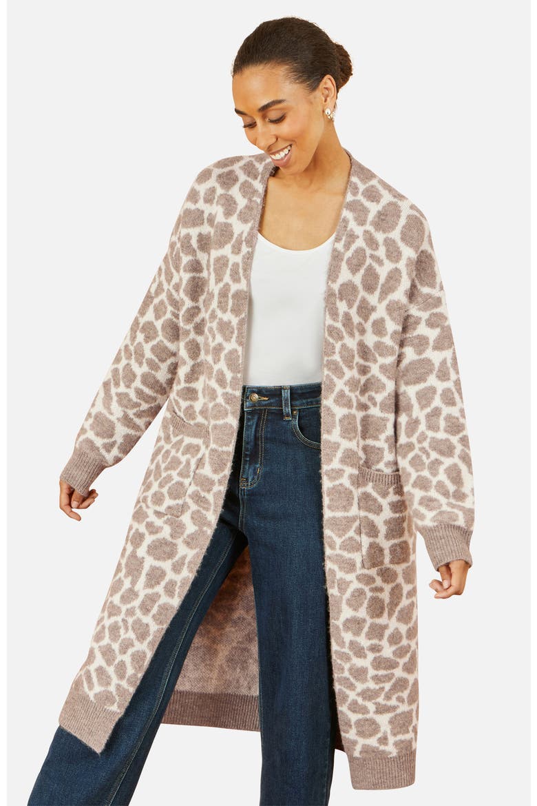 Animal Print Intarsia Long Cardigan, Alternate, color, Beige