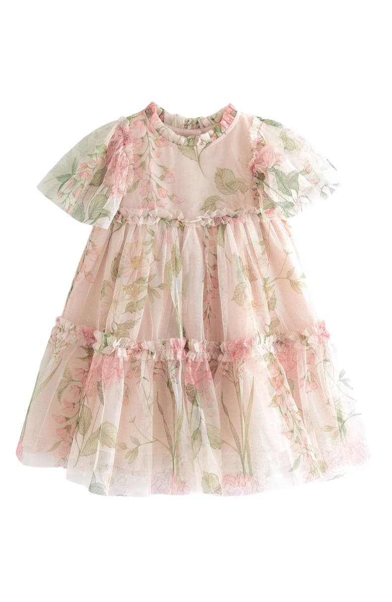 NEXT Kids' Floral Mesh Tiered Party Dress, Main, color,