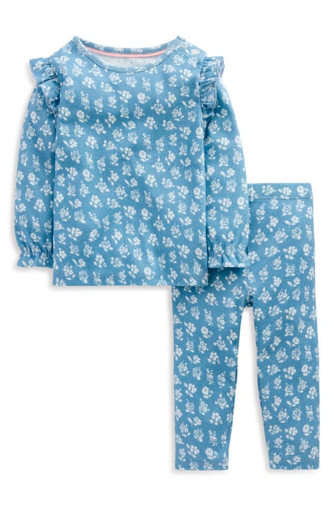 Printed Ruffle Cotton Pointelle Top & Pants Set