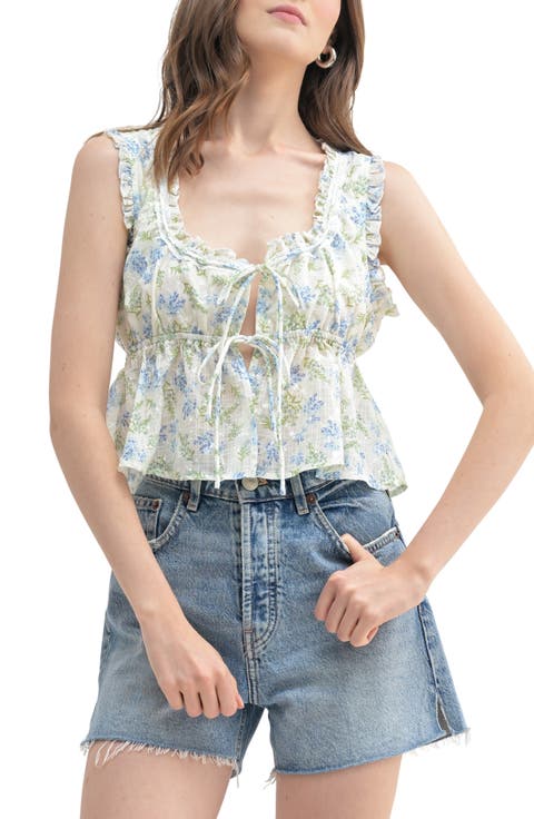 Tie Front Eyelet Top
