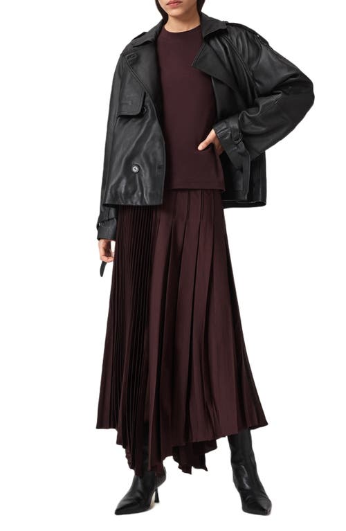 Allsaints Womens Oxblood Red Jax Pleated Satin Midi Skirt In Burgundy
