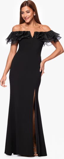 Off the Shoulder Organza & Scuba Crepe Gown