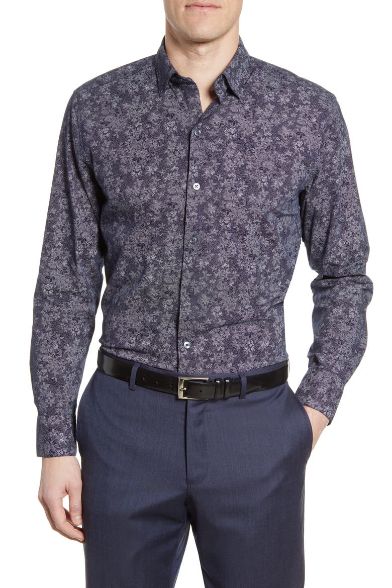 Welpren Floral Button-Up Shirt, Main, color, BLACK