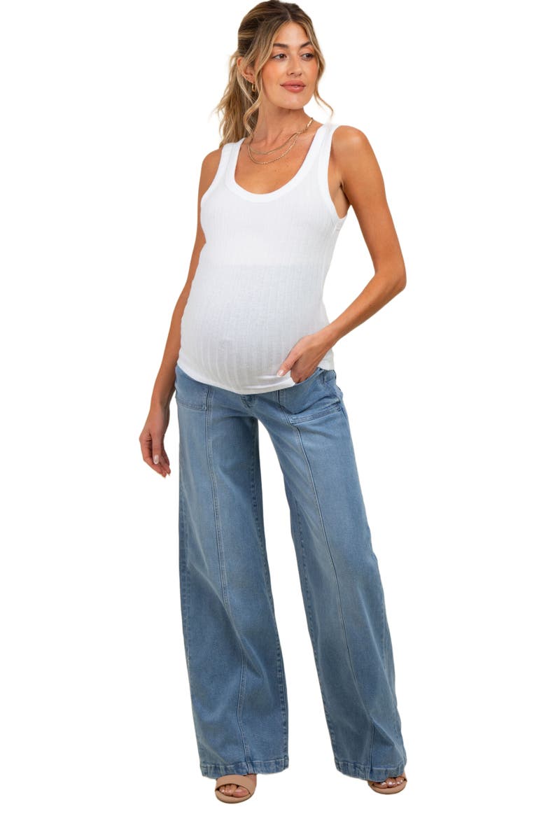 PinkBlush Front Seam Super Wide Leg Maternity Jeans, Alternate, color, Blue