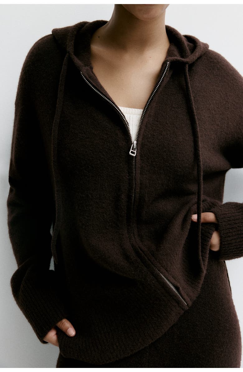 H&M Knitted Zip-through Hoodie, Alternate, color, Dark Brown