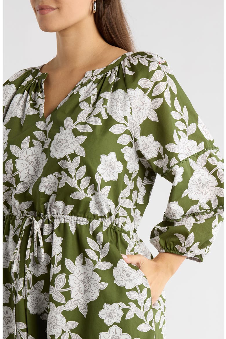 Dabria Hizley Floral Long Sleeve Cotton Dress, Alternate, color, CREAM-GREEN