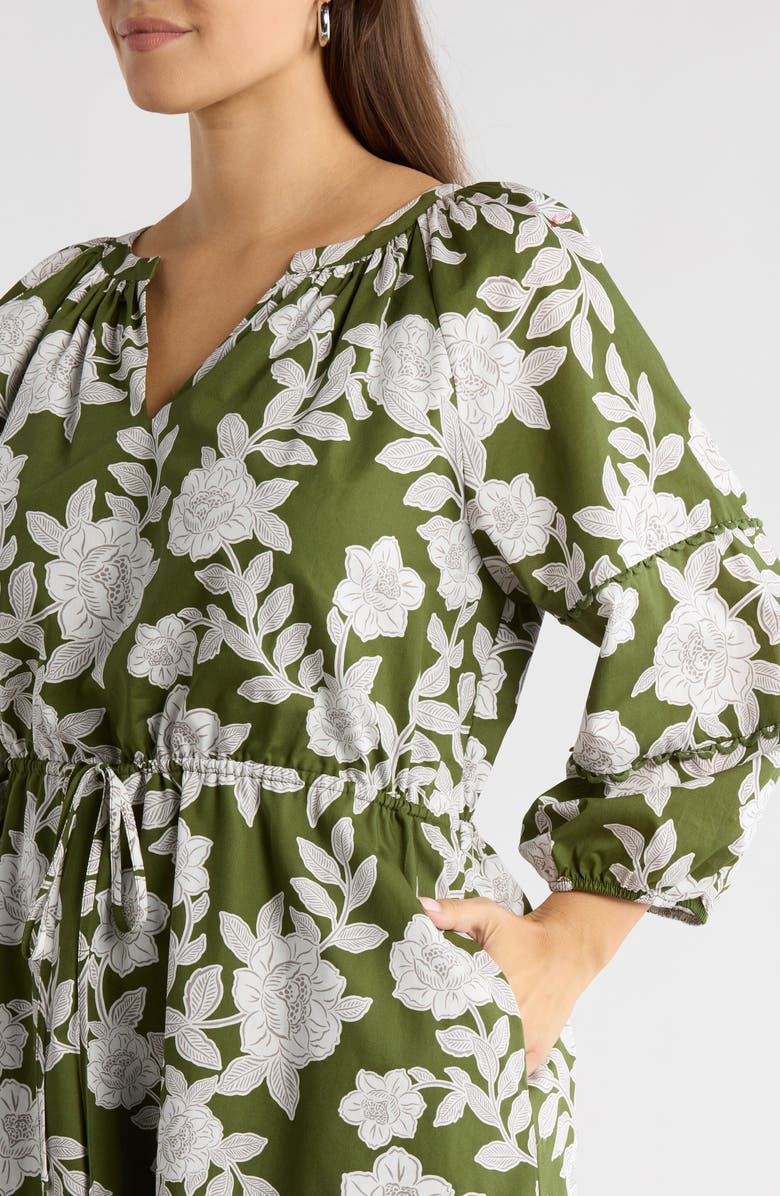 SUGARLIPS Dabria Hizley Floral Long Sleeve Cotton Dress, Alternate, color, Cream-Green