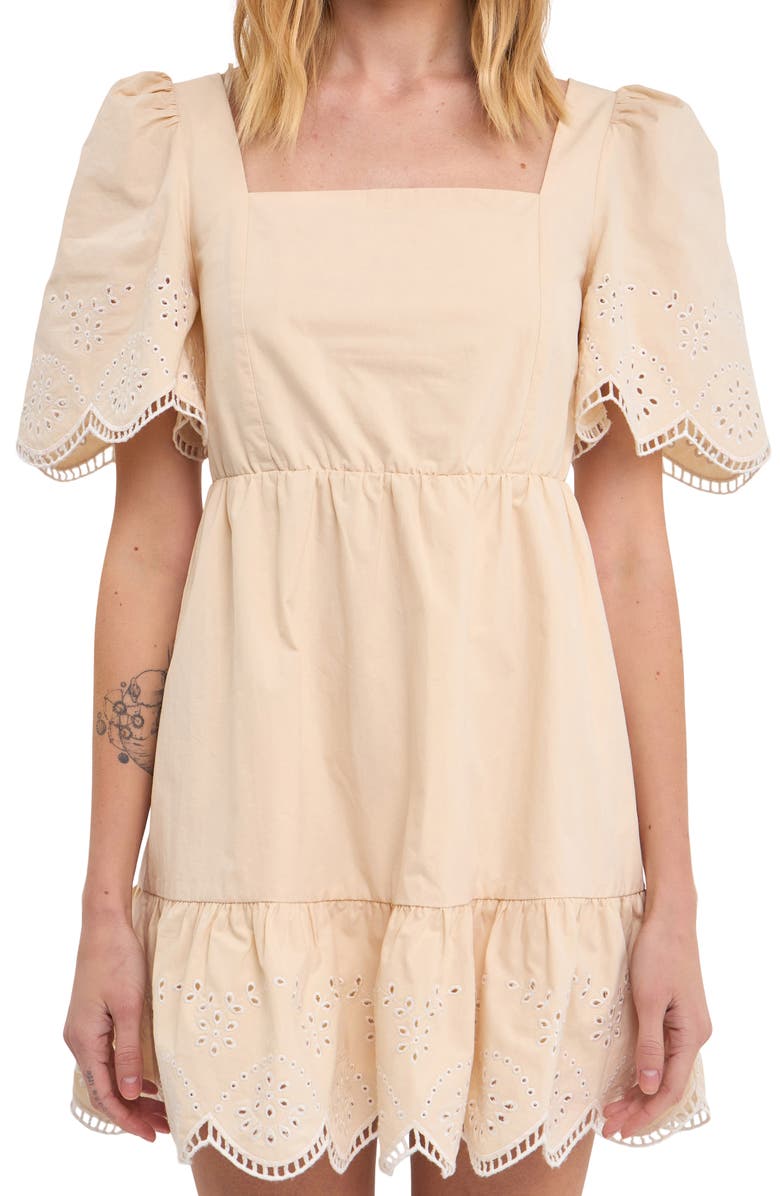 English Factory Embroidered Ruffle Square Neck Dress, Alternate, color, 