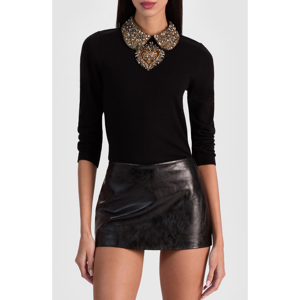 Alice And Olivia Alice + Olivia Porla Jeweled Collar Sweater In Black