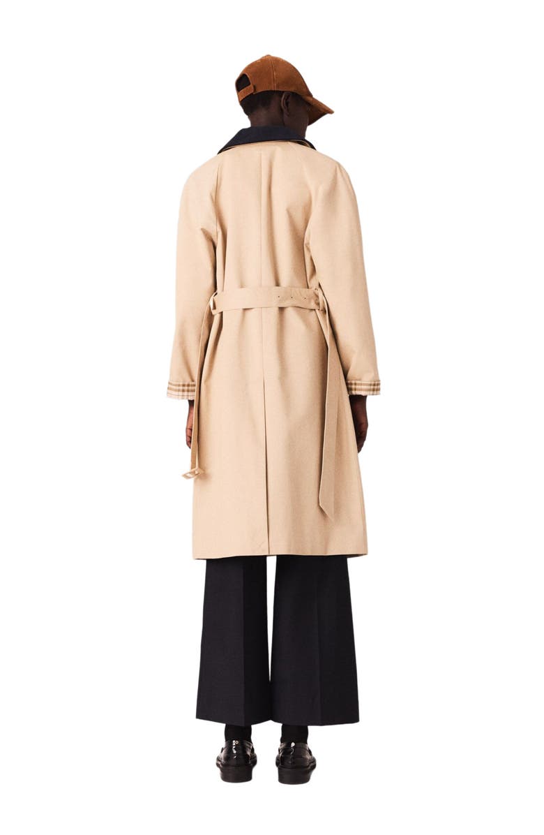 maje Contrast sleeve and collar trench, Alternate, color, Beige
