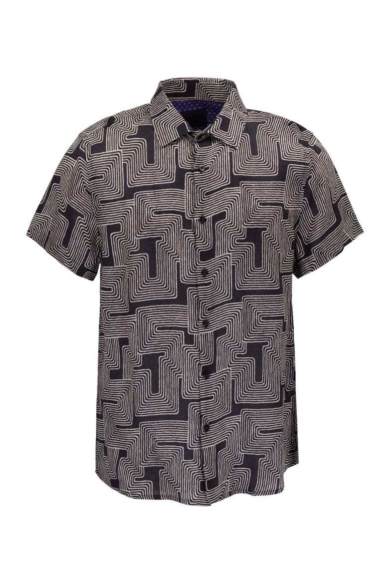 Inter Twine Mens Linen Button-up Shirt, Alternate, color, INTER TWINE BLACK