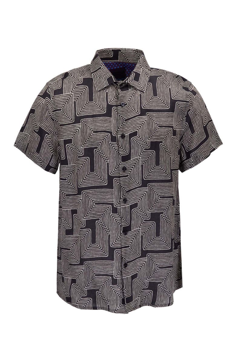Lords of Harlech Inter Twine Mens Linen Button-up Shirt, Alternate, color, Inter Twine Black
