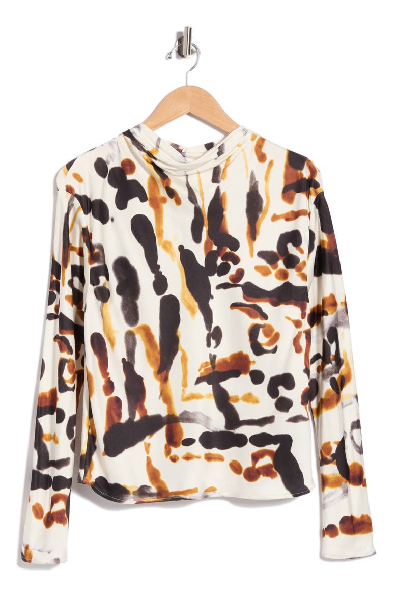 Georgia Long Sleeve Satin Top, Main, color, BLACK/ CAMEL