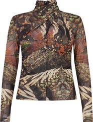 AllSaints Tia Gene Print Mesh Turtleneck