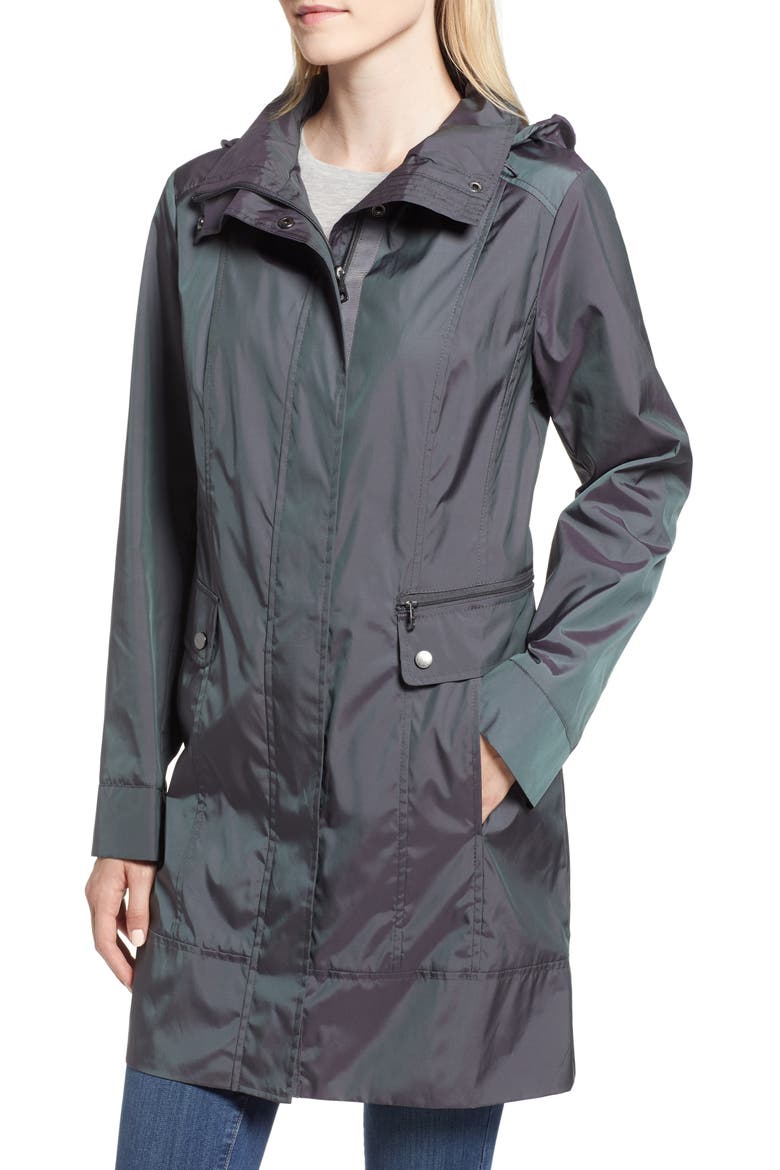 Back Bow Packable Hooded Raincoat, Alternate, color, GUNMETAL